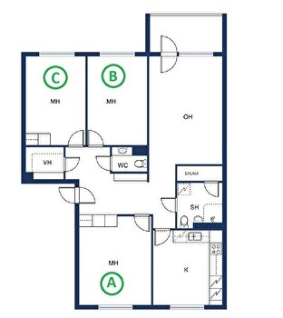 Huone Annalassa (naiset)| | 11-17m2 | 395€-465€
