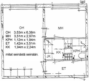 Edullinen, kalustettu  45 m2 kaksio kivitalosta
