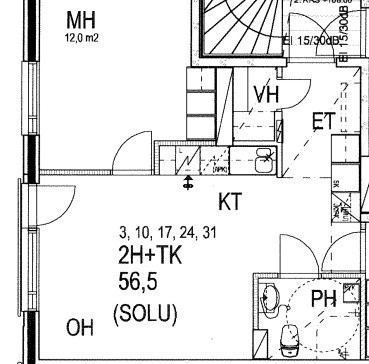 KALUSTETTU KAKSIO KALEVASSA VAPAUTUU TAMMIKUUSSA, VUOKRA 451e/kk